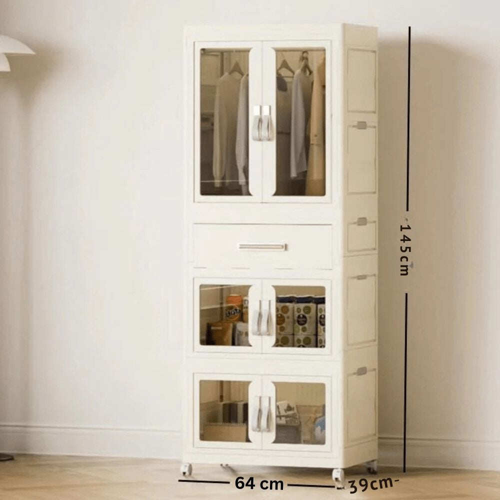 Foldable Storage Wardrobe with 2 Cabinets & 1 Drawer
