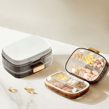 Three-Layer White Portable Weekly Pill Organizer Box with Moisture Seal